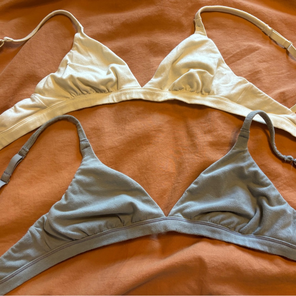 SKIMS Cream and Gray Triangle Bras